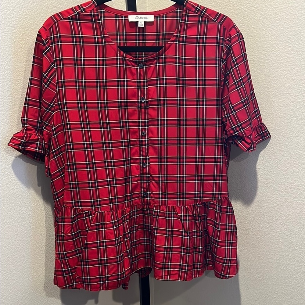 Never been worn Madewell Red and Black Plaid Shirt